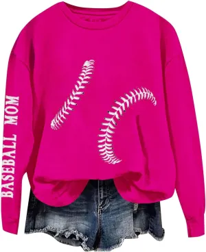 Baseball Mom Sweatshirt Long Sleeve Game Day Softball Sweatshirts Plus Size Patterned Raglan Jerseys