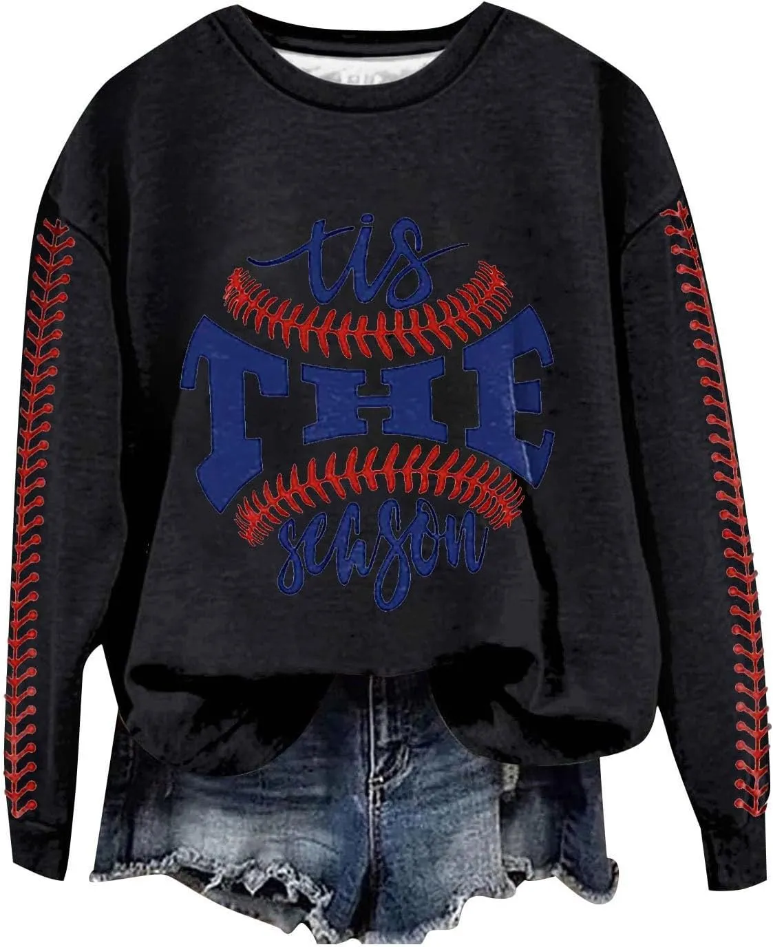 Baseball Mom Sweatshirt Long Sleeve Game Day Softball Sweatshirts Plus Size Patterned Raglan Jerseys