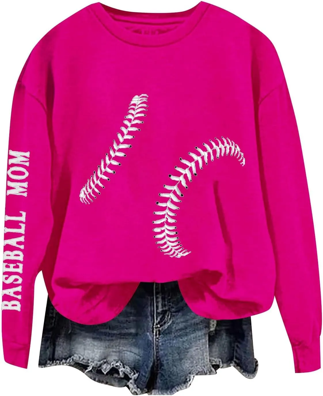 Baseball Mom Sweatshirt Long Sleeve Game Day Softball Sweatshirts Plus Size Patterned Raglan Jerseys