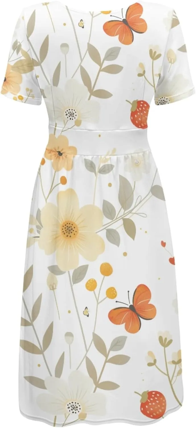 Beach Sundresses for Curvy Womens Summer Casual Plus Size T Shirt Dress Boho Floral Butterfly Vacation Cocktail Dress