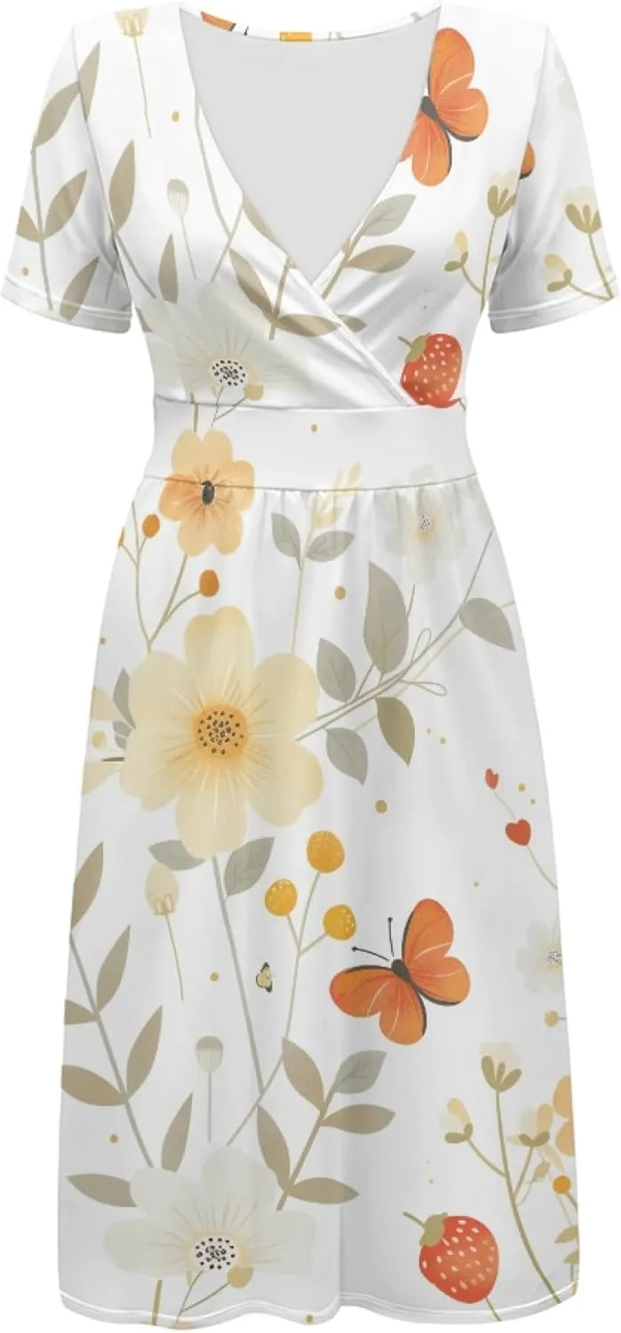 Beach Sundresses for Curvy Womens Summer Casual Plus Size T Shirt Dress Boho Floral Butterfly Vacation Cocktail Dress