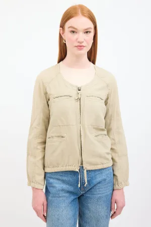 Beige Linen Utility Zip Jacket