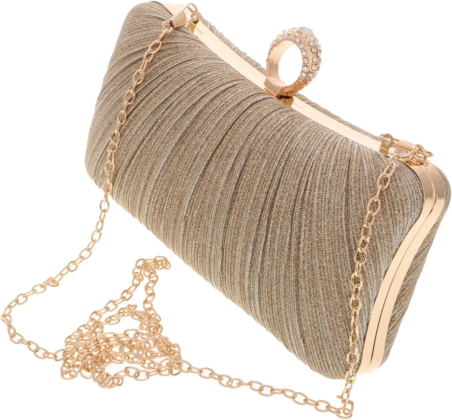 BESTYASH Gold Beaded Evening Clutch Purse for Women Wedding Purses for Guest Glitter Clutch Bag Pleated Design