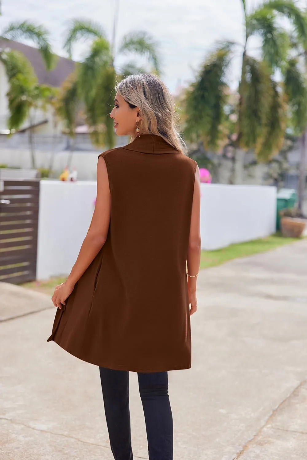 Beyove Womens Long Vests Sleeveless Draped Lightweight Open Front Cardigan Layering Vest with Side Pockets