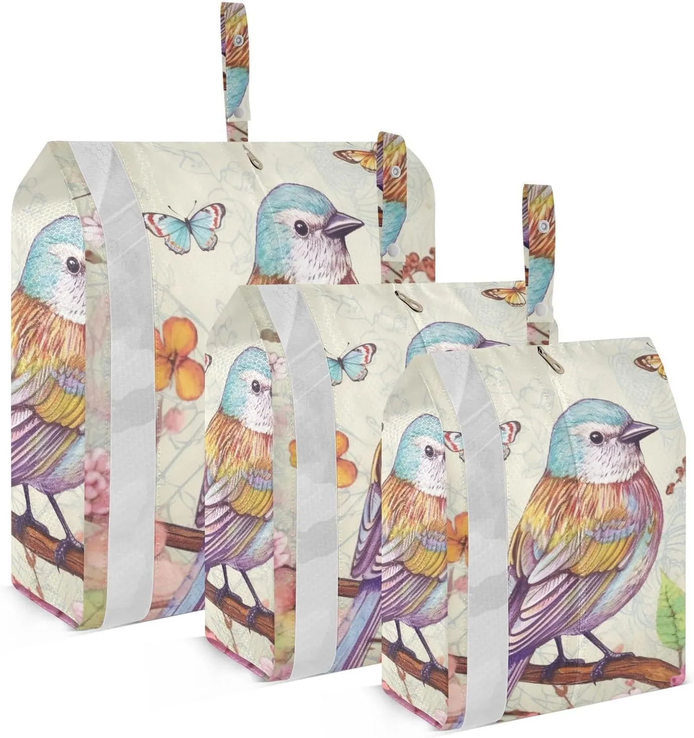 Bird and Spring Flowers Packing Cubes Set of 3, Lightweight Travel Luggage Organizers Foldable Bags for Easy Packing and Organization