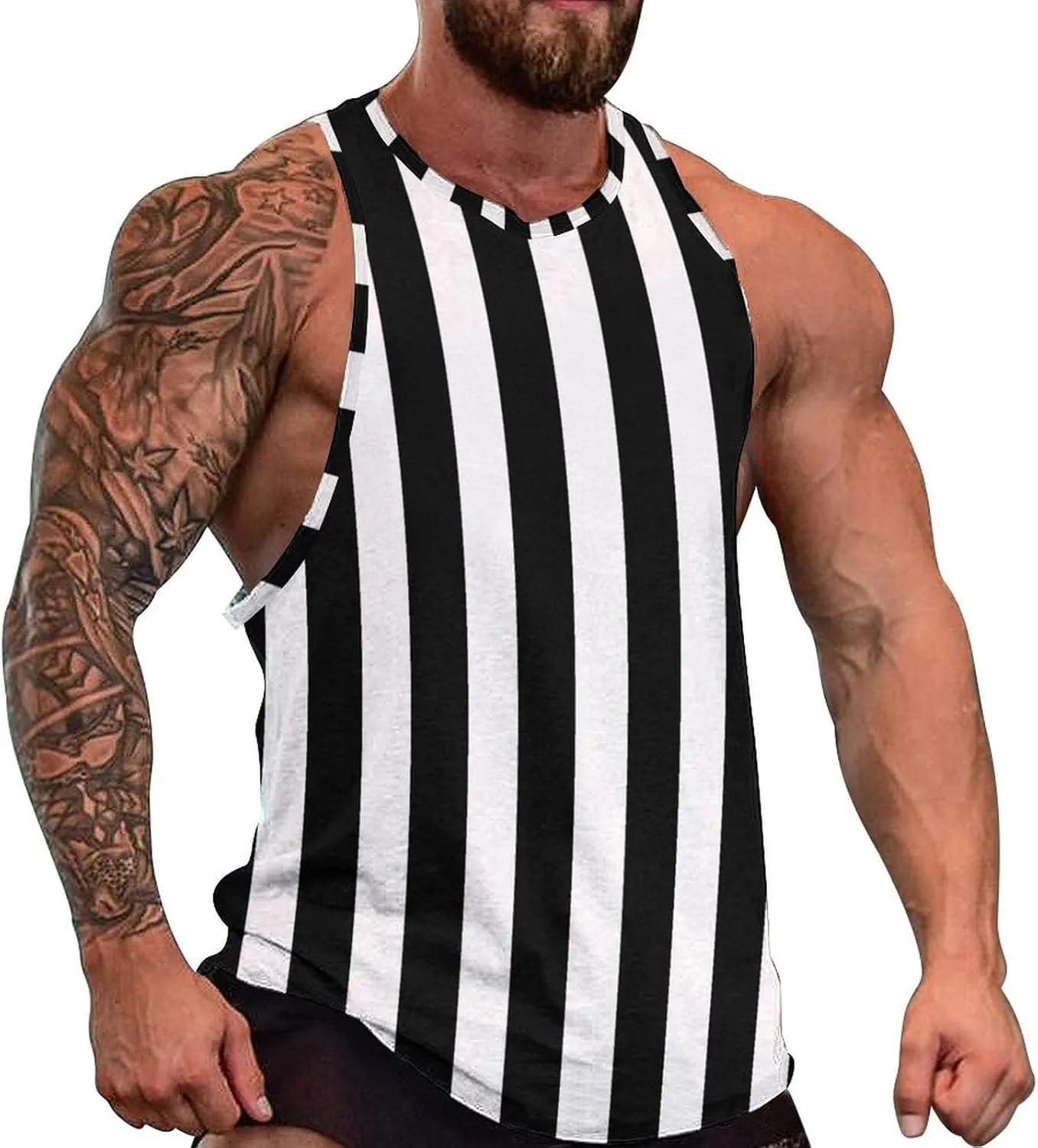 Black And White Cool Stripe Men's Tank Top Casual Sleeveless Muscle Shirts Gym Vest Sportswear for Indoor Outdoor