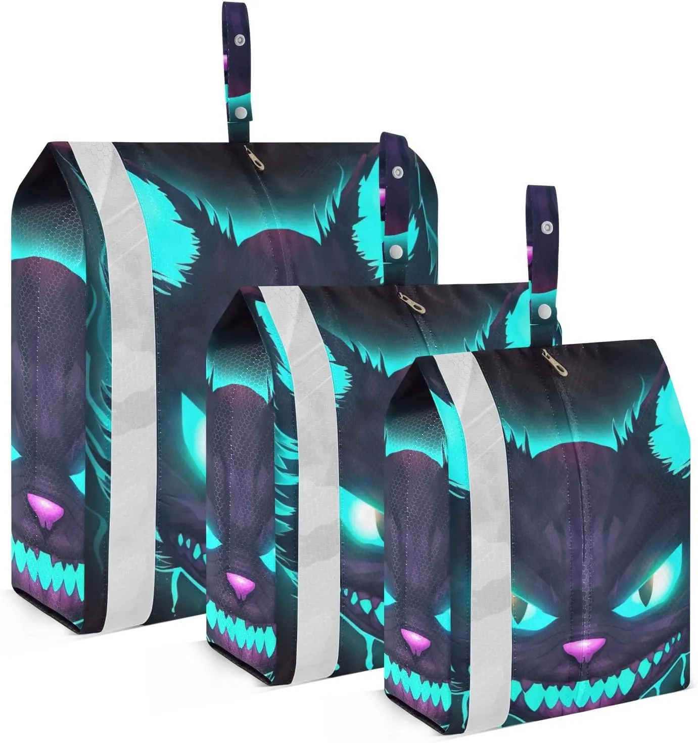 Black Cat Smile Packing Cubes Set of 3, Lightweight Travel Luggage Organizers Foldable Bags for Easy Packing and Organization