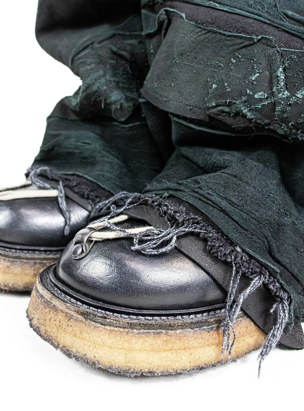 BLACK LAYERED LEATHER DENIM BAGGY