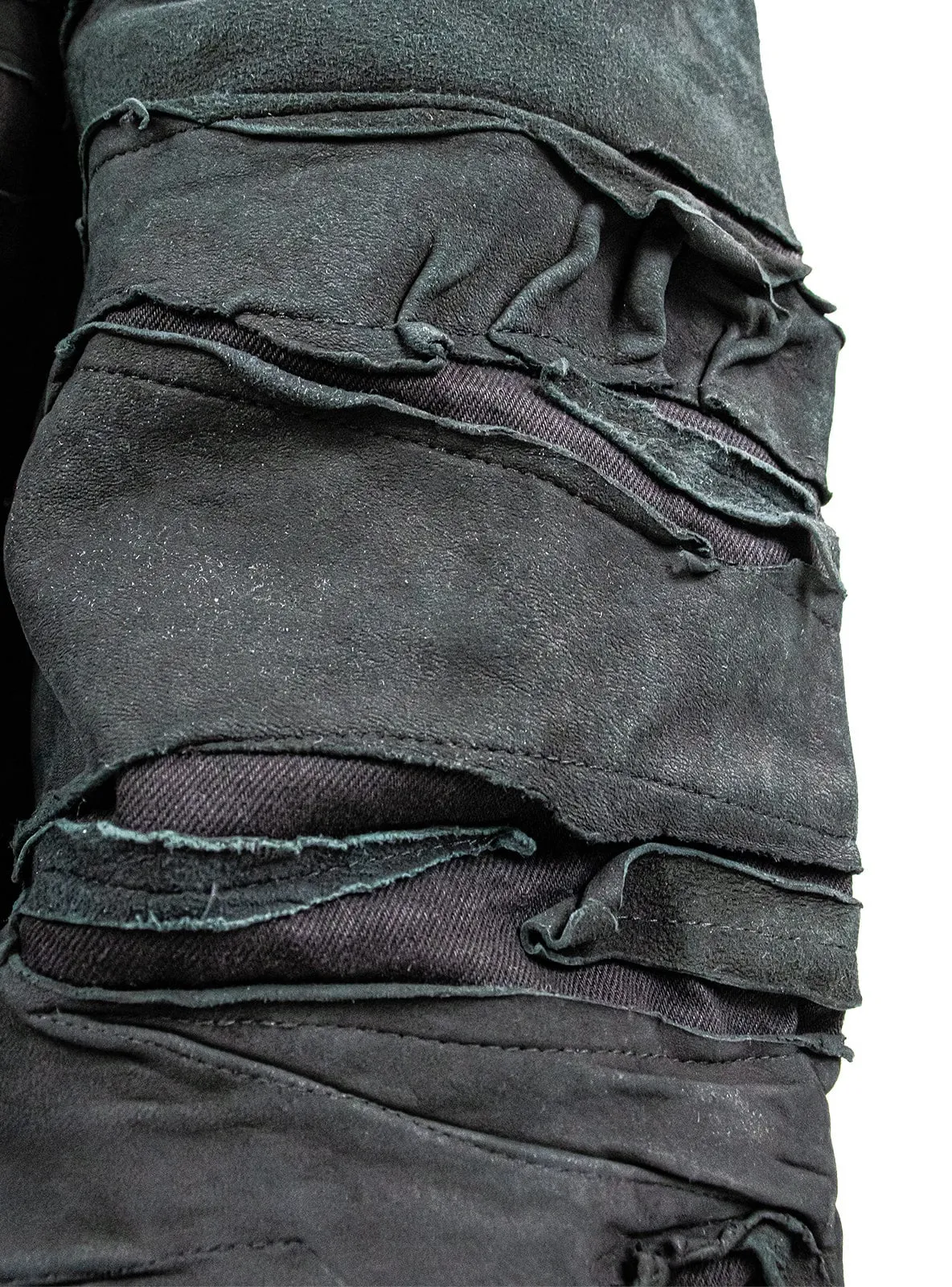 BLACK LAYERED LEATHER DENIM BAGGY