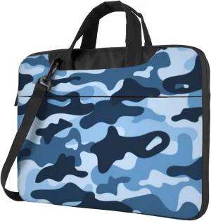 Blue Camo Portable 13-15.6 Inch Laptop Bag For Man And Women, Computer Messenger Bag, Trendy Shoulder Strap Design