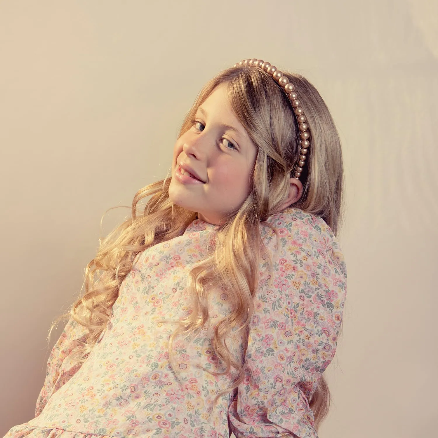Bon Bon Pearlized Tiara Headband for Girls - Mocha, Elegant Pearl Accent Hair Accessory for Special Occasions and Everyday Glamour
