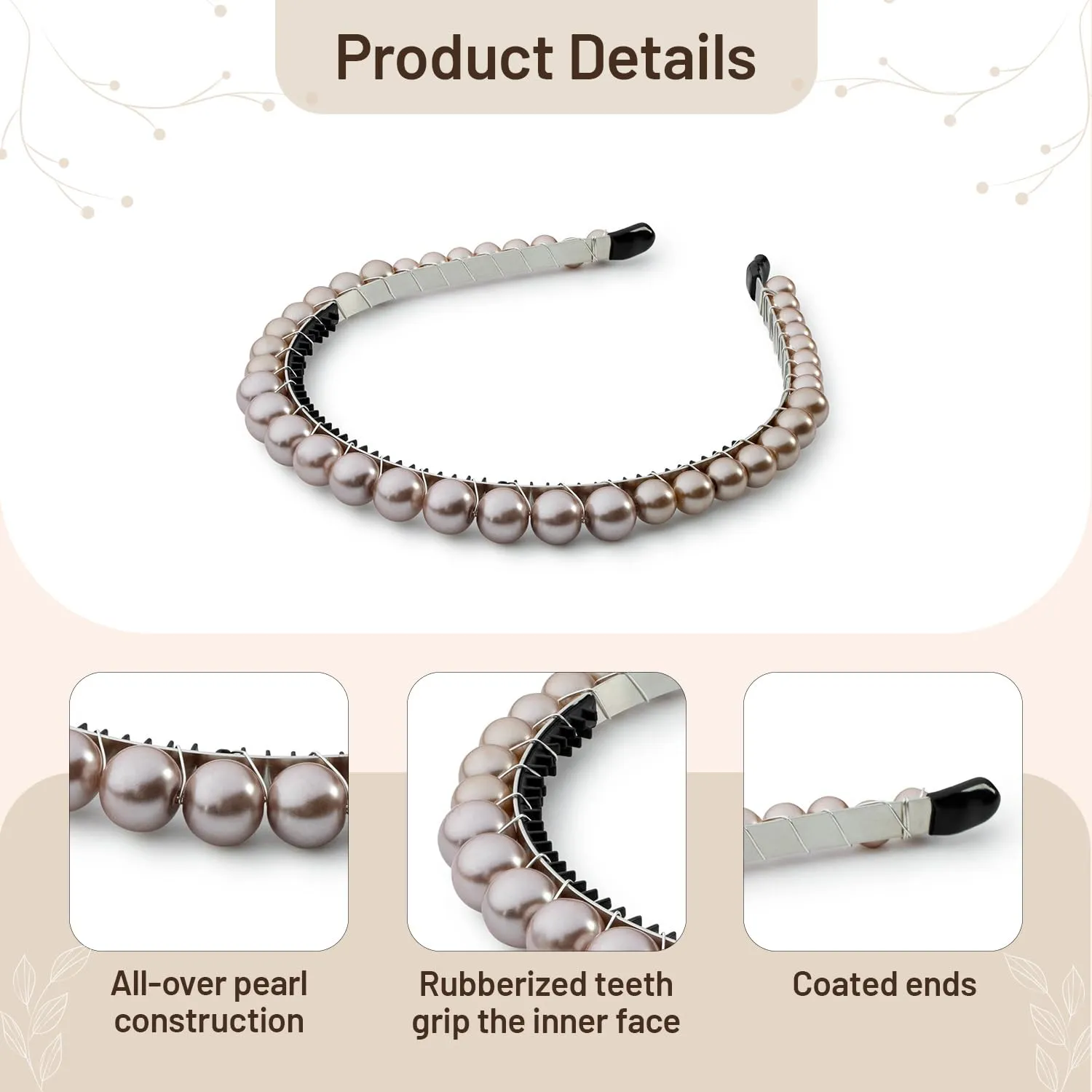 Bon Bon Pearlized Tiara Headband for Girls - Mocha, Elegant Pearl Accent Hair Accessory for Special Occasions and Everyday Glamour