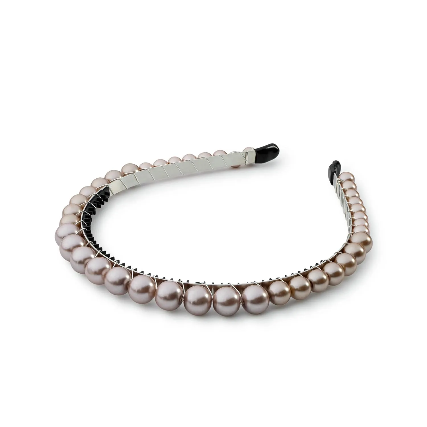 Bon Bon Pearlized Tiara Headband for Girls - Mocha, Elegant Pearl Accent Hair Accessory for Special Occasions and Everyday Glamour