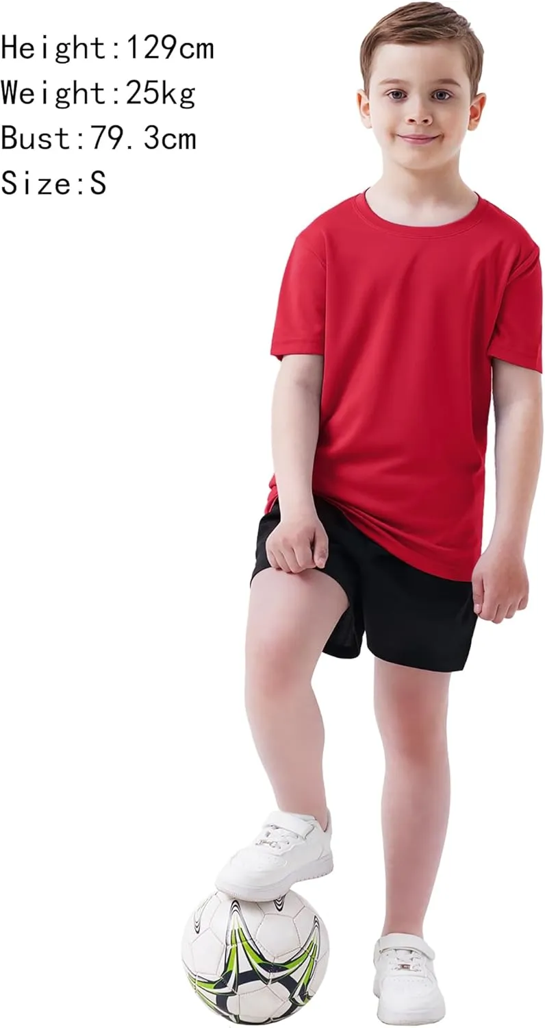 Boys Athletic Shirt Quick Dry Short Sleeve Performance Moisture Wicking T Shirt for Youth