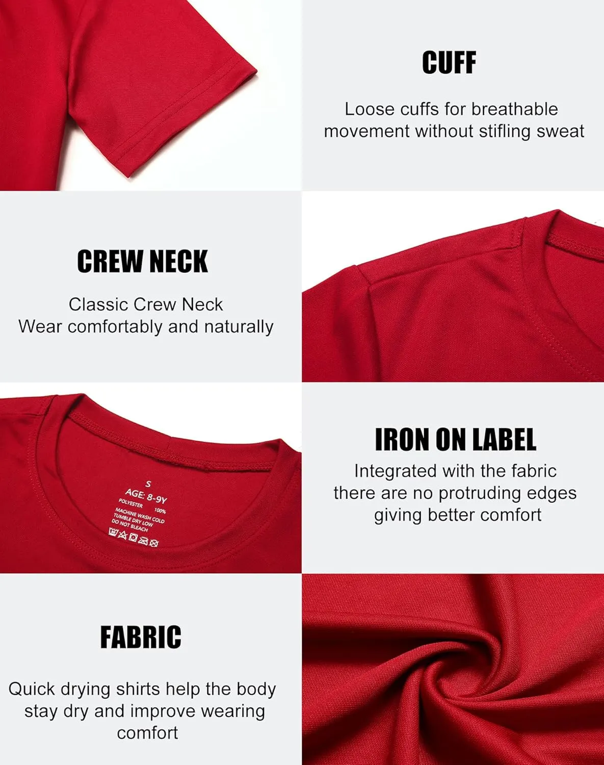 Boys Athletic Shirt Quick Dry Short Sleeve Performance Moisture Wicking T Shirt for Youth