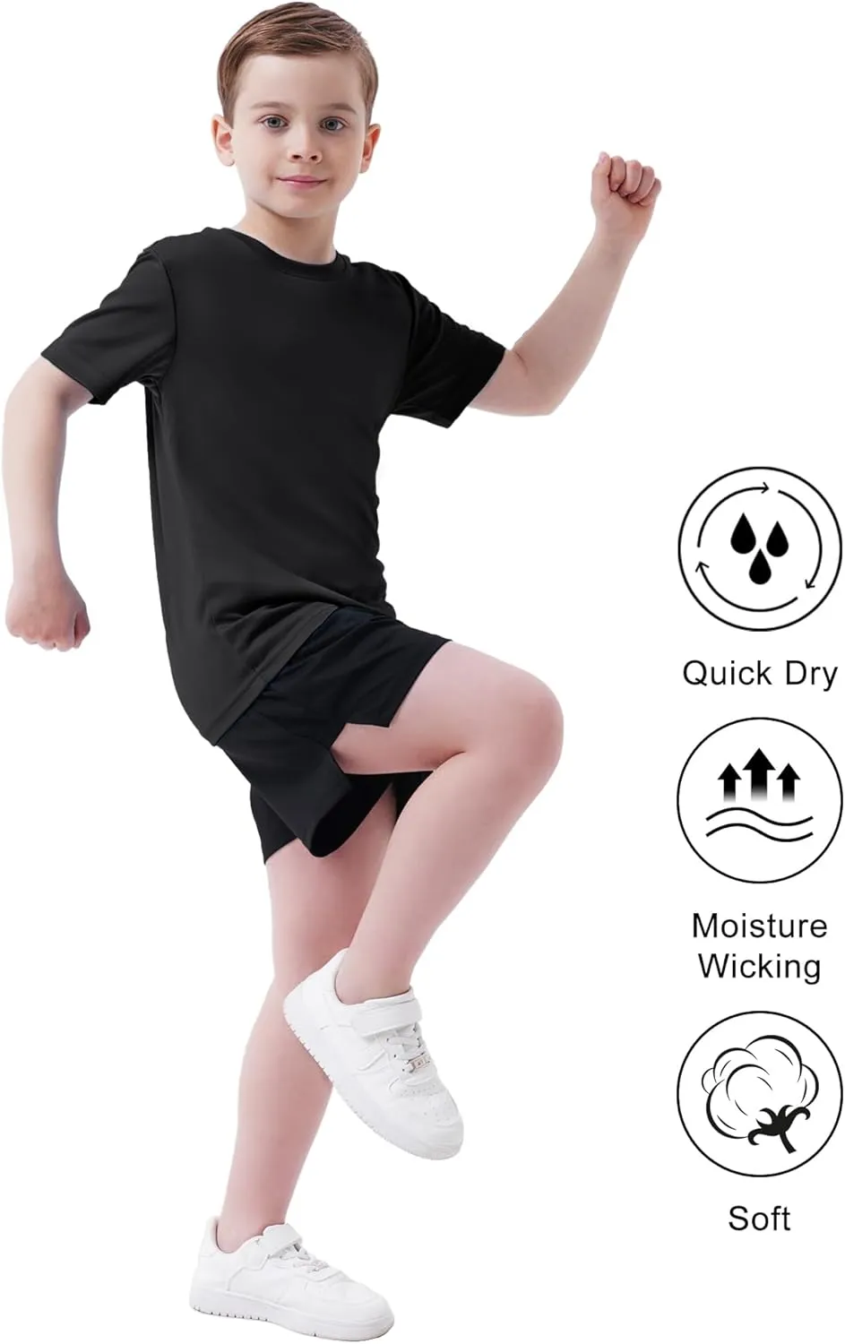 Boys Athletic Shirt Quick Dry Short Sleeve Performance Moisture Wicking T Shirt for Youth