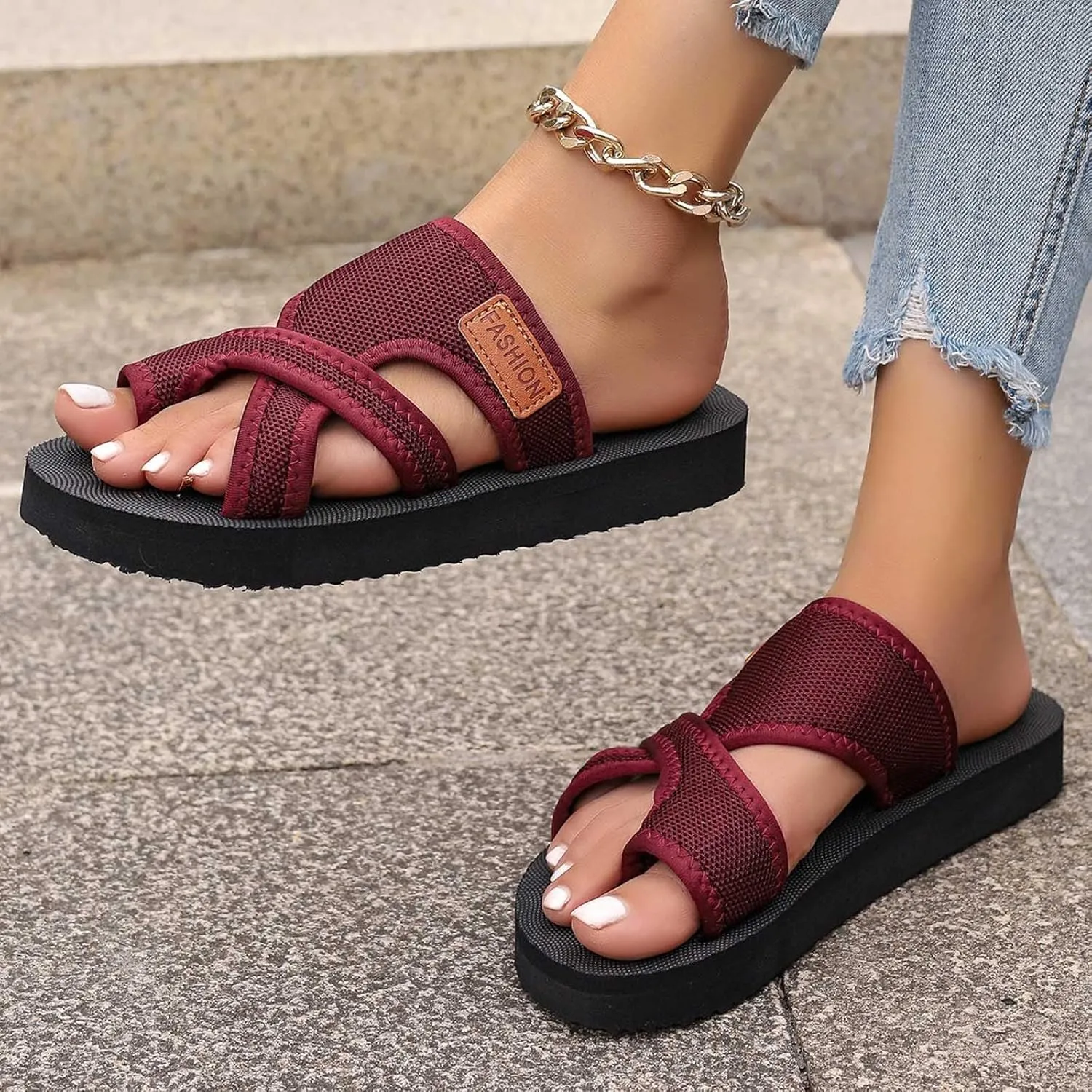 Breathable Mesh Slide Sandals for Women, Women's Hollow Mesh Slide Sandals Orthopedic Shoes Summer Beach Slides