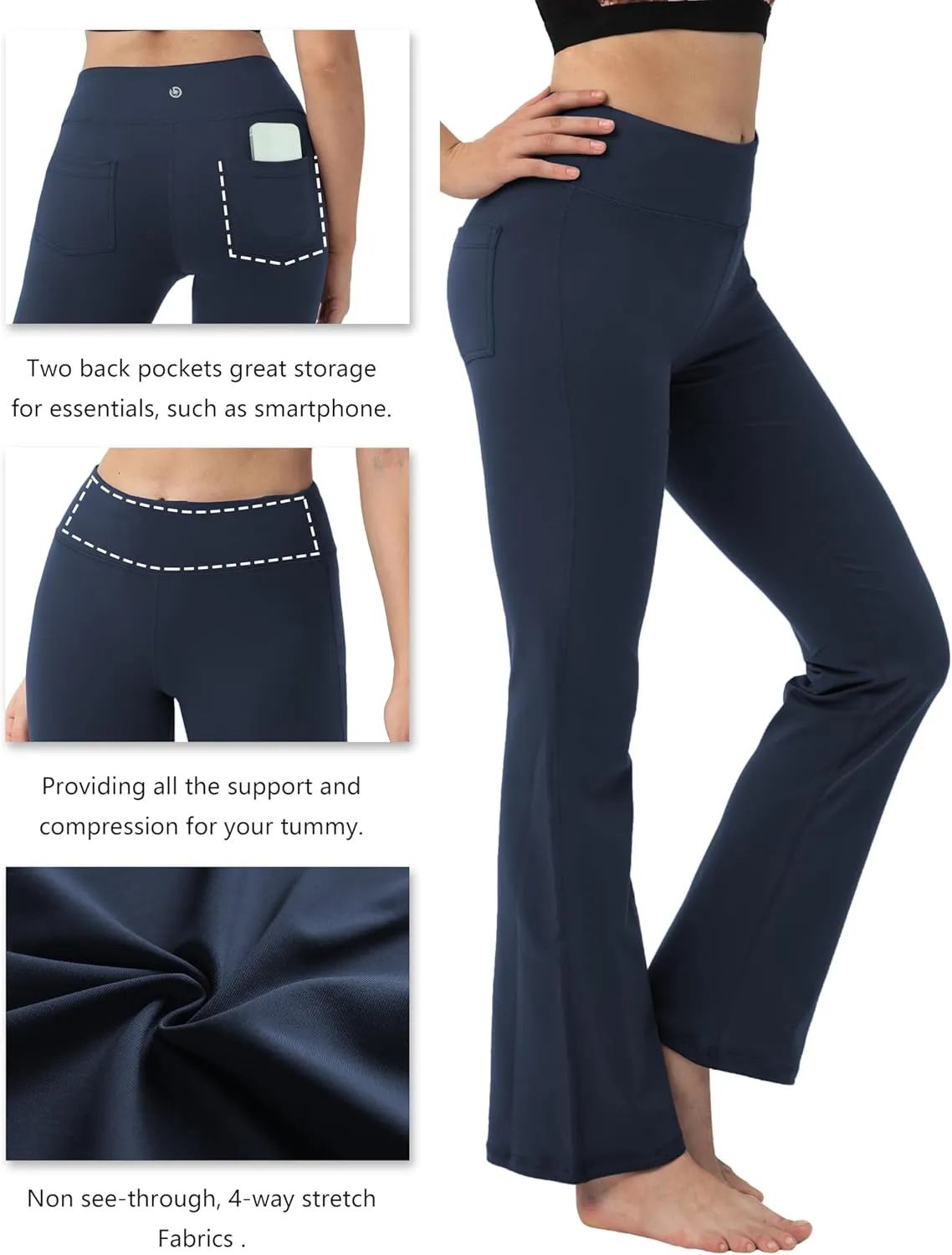 BUBBLELIME 29"/31"/33"/35" 3 Styles Women's Bootcut Yoga Pants Basic/Back Pockets High Waist Workout Tummy Control Flare