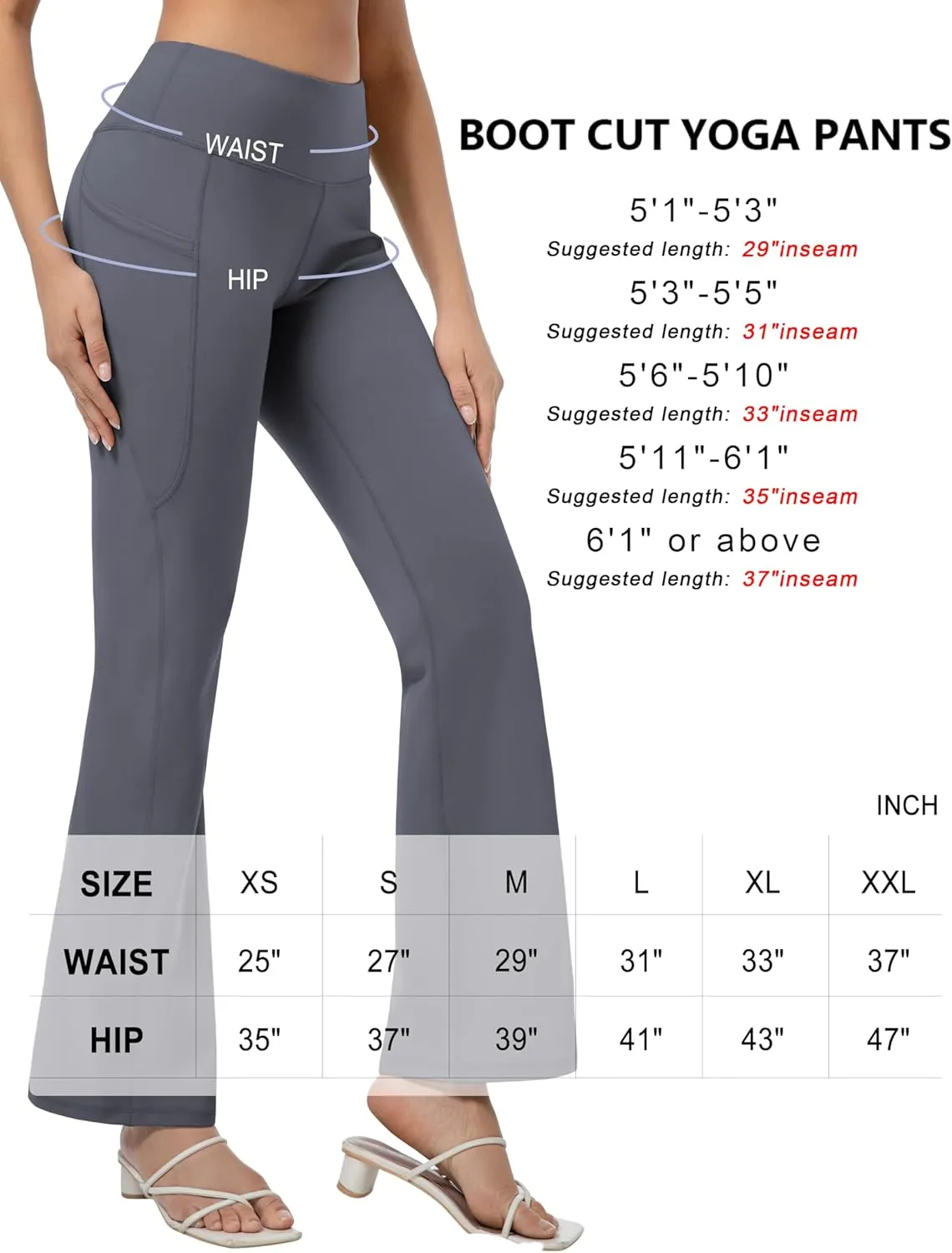 BUBBLELIME 29"/31"/33"/35" 3 Styles Women's Bootcut Yoga Pants Basic/Back Pockets High Waist Workout Tummy Control Flare
