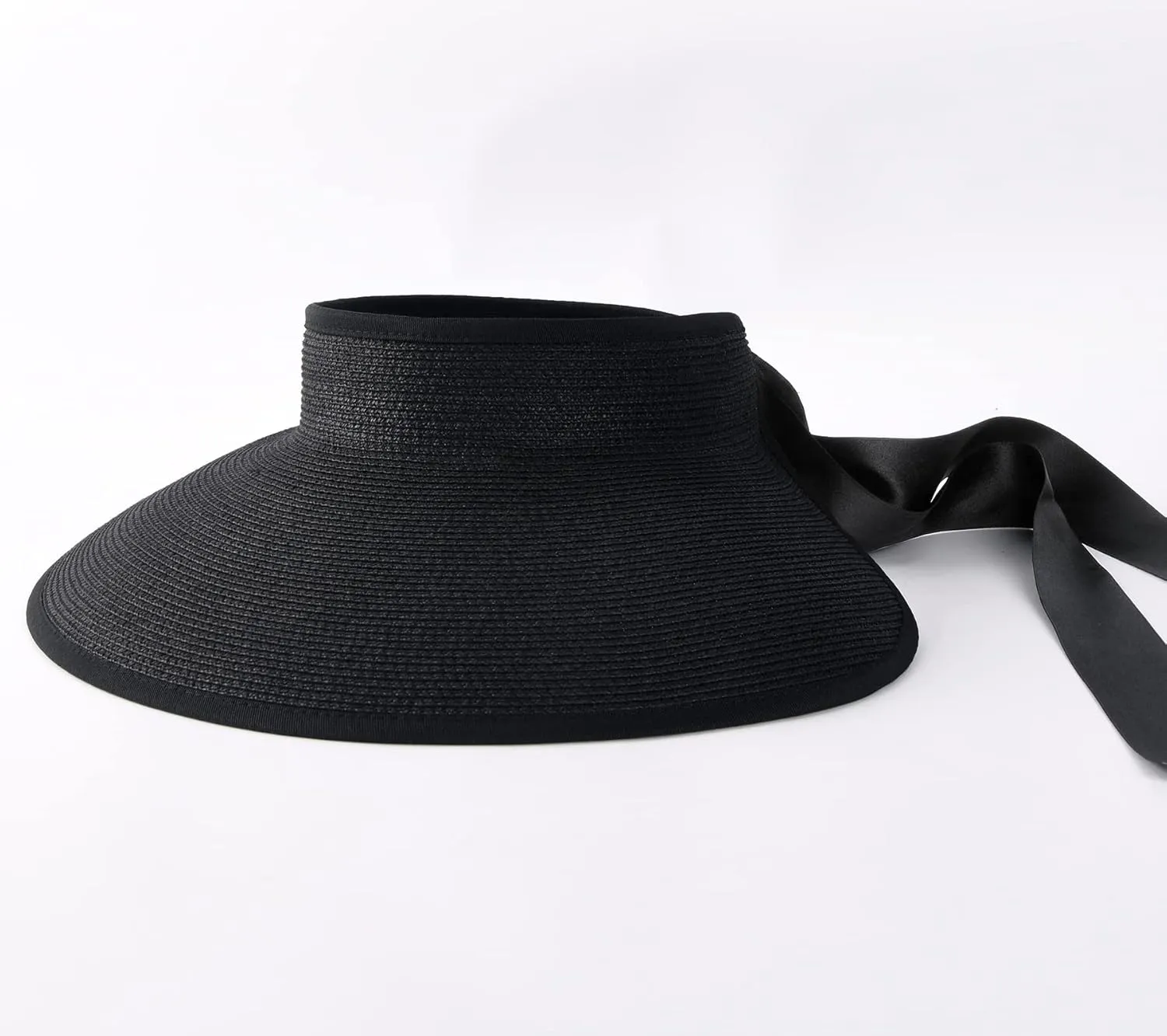 Camptrace Sun Visors for Women Wide Brim Beach Hat Foldable Straw Visor Hat Ponytail Summer Packable UPF 50 