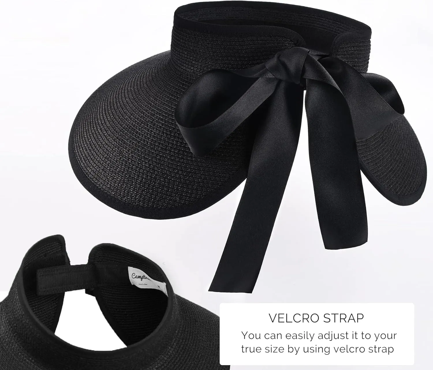 Camptrace Sun Visors for Women Wide Brim Beach Hat Foldable Straw Visor Hat Ponytail Summer Packable UPF 50 