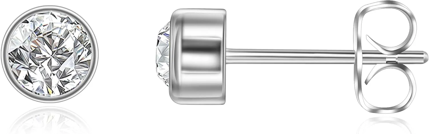 CANDYFANCY G23 Titanium Studs Earrings for Women Men Minimalist Opal Cubic Zirconia Pearl Dot Ball Stud Earrings Hypoallergenic Implanted Grade Titanium Lobe Cartilage Earrings for Sensitive Ears