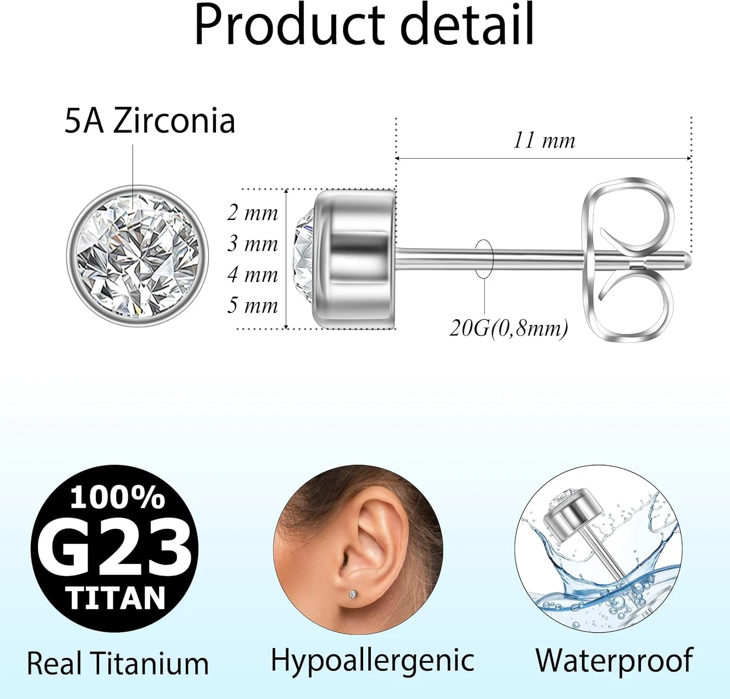 CANDYFANCY G23 Titanium Studs Earrings for Women Men Minimalist Opal Cubic Zirconia Pearl Dot Ball Stud Earrings Hypoallergenic Implanted Grade Titanium Lobe Cartilage Earrings for Sensitive Ears