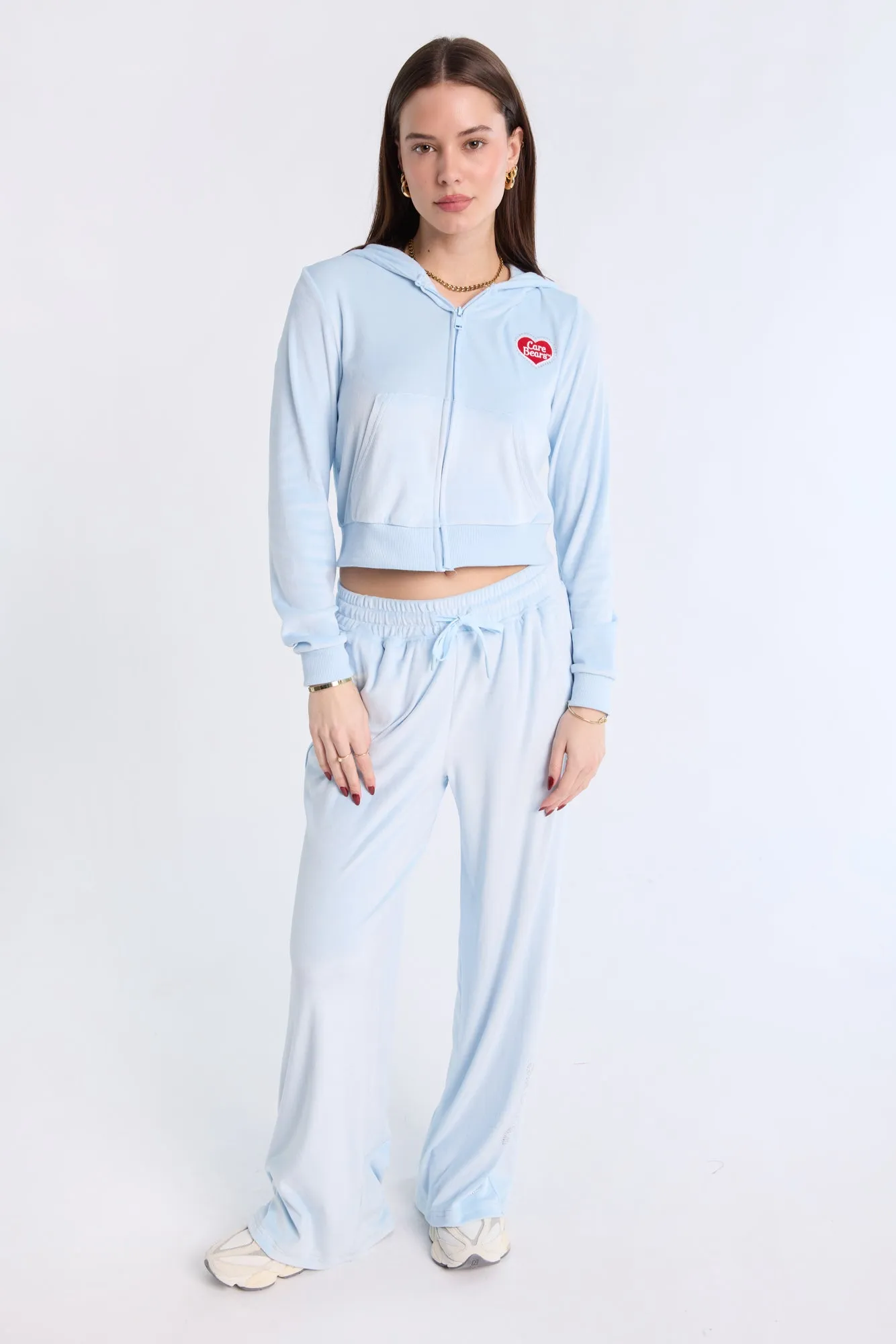 Care Bears Rhinestones Velour Zip-Up Hoodie And Sweatpants 2-Piece Set
