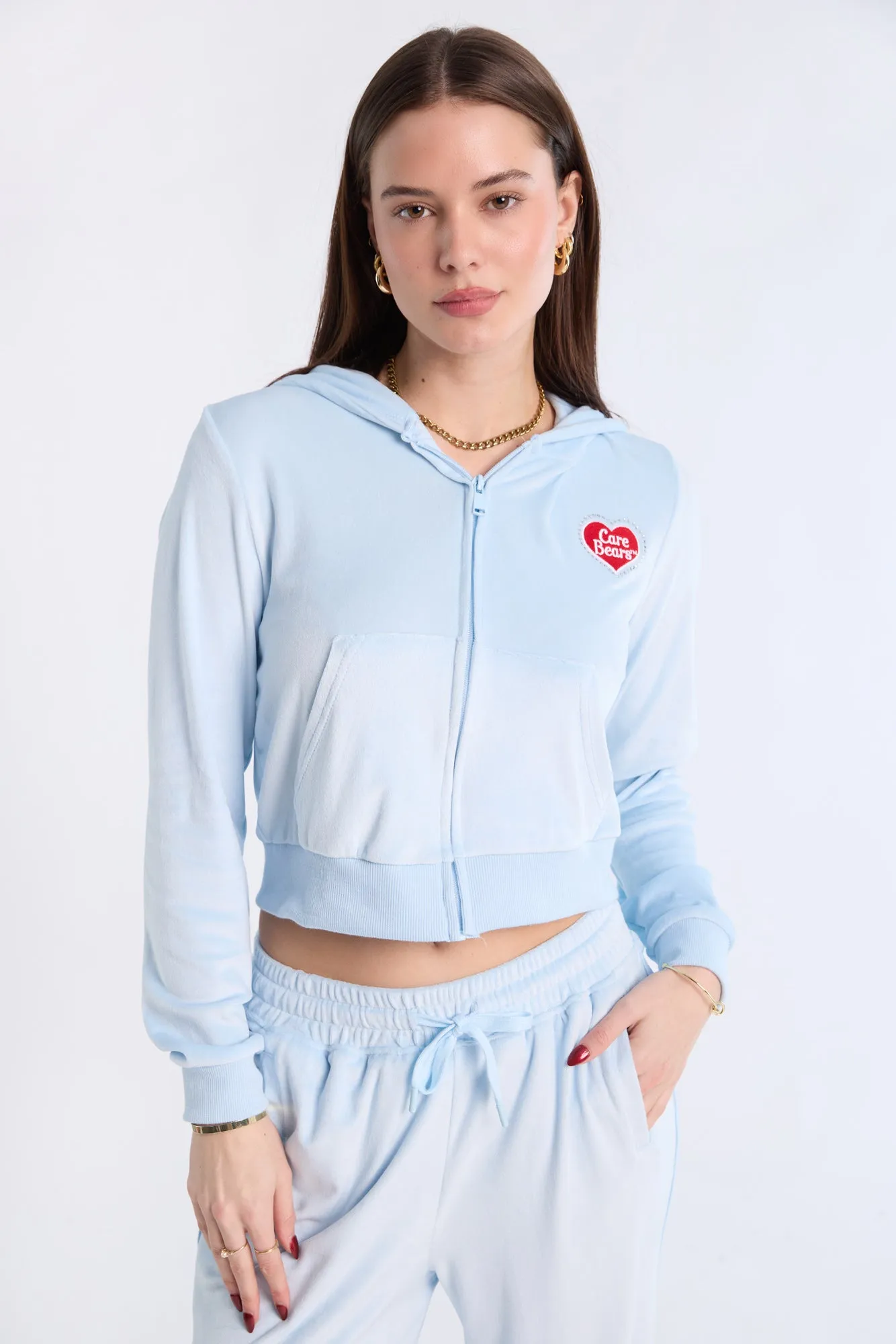 Care Bears Rhinestones Velour Zip-Up Hoodie And Sweatpants 2-Piece Set