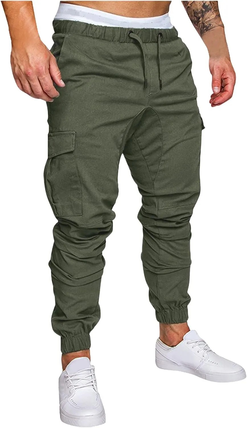 Cargo Pants for Men Relaxed Fit Cargo Pants Elastic Waist Drawstring Jogger Sweatpants Straight Multi Pockets Outdoor