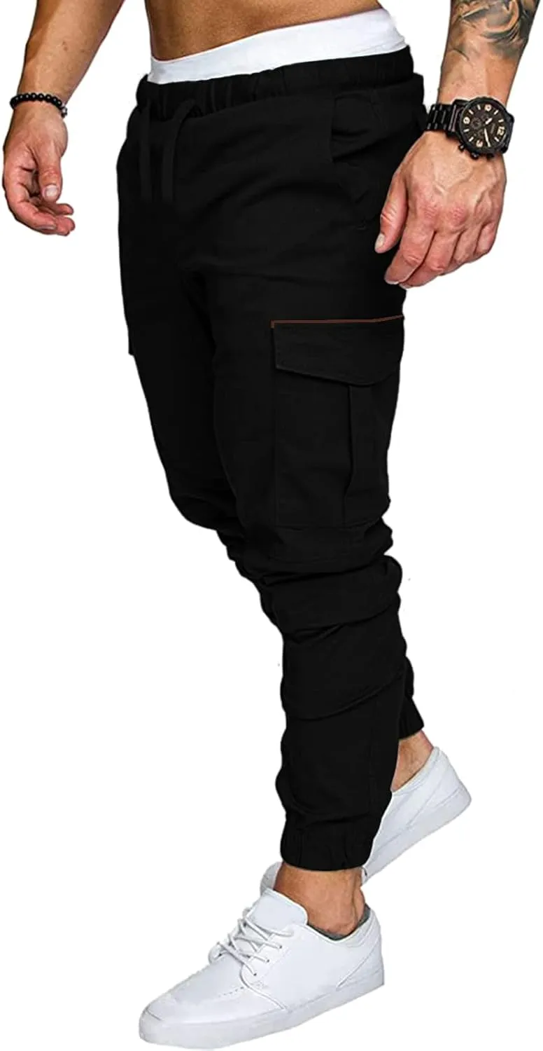 Cargo Pants for Men Relaxed Fit Cargo Pants Elastic Waist Drawstring Jogger Sweatpants Straight Multi Pockets Outdoor