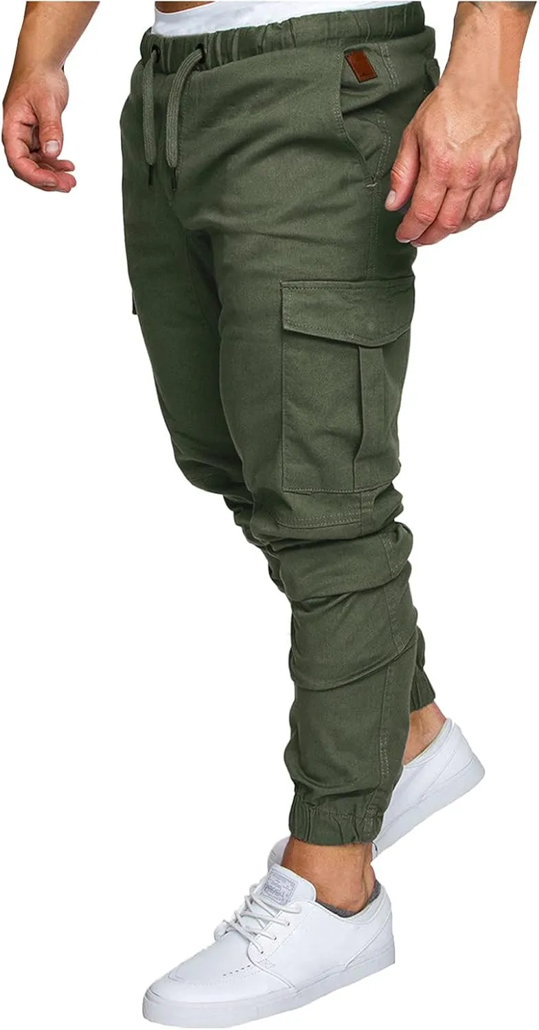 Cargo Pants for Men Relaxed Fit Cargo Pants Elastic Waist Drawstring Jogger Sweatpants Straight Multi Pockets Outdoor