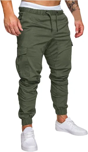 Cargo Pants for Men Relaxed Fit Cargo Pants Elastic Waist Drawstring Jogger Sweatpants Straight Multi Pockets Outdoor