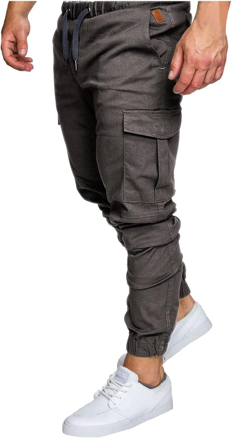Cargo Pants for Men Relaxed Fit Cargo Pants Elastic Waist Drawstring Jogger Sweatpants Straight Multi Pockets Outdoor