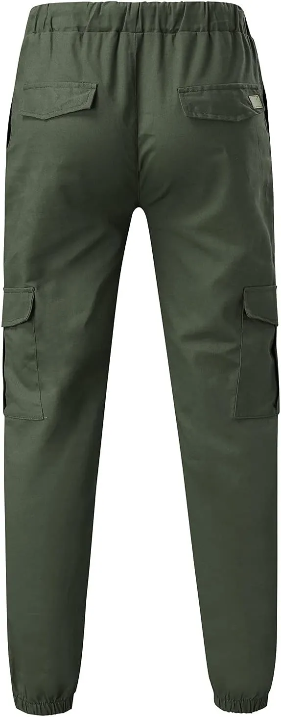 Cargo Pants for Men Relaxed Fit Cargo Pants Elastic Waist Drawstring Jogger Sweatpants Straight Multi Pockets Outdoor