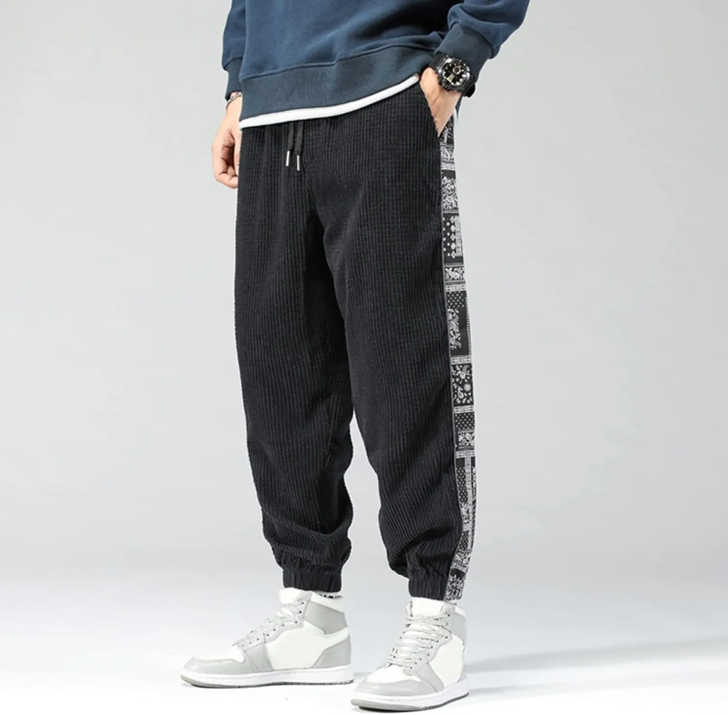 Cargo Pants for Men Relaxed Fit Cargo Sweatpants Heavyweight Fleece Jogger Pants Drawstring Sports Workout Trousers