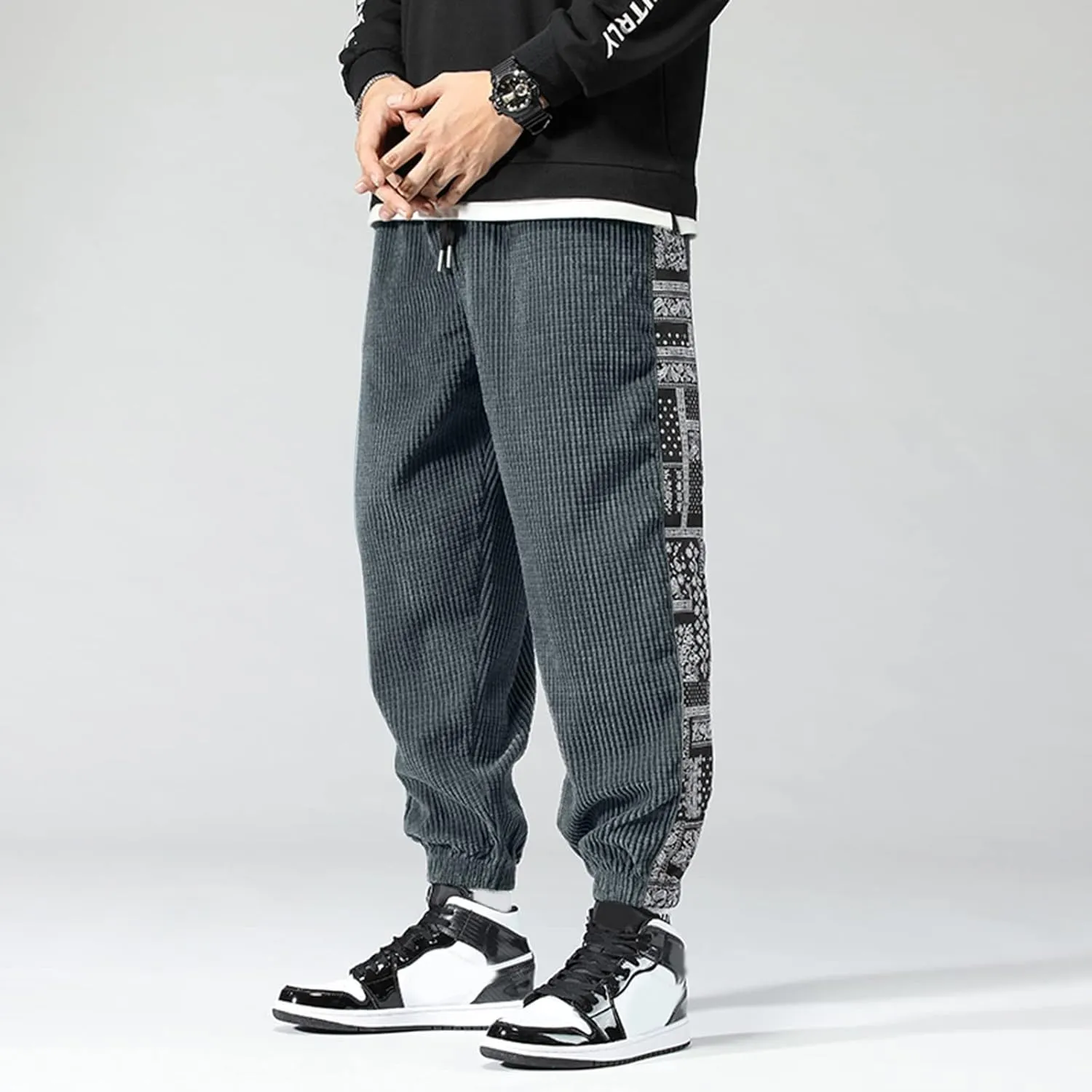 Cargo Pants for Men Relaxed Fit Cargo Sweatpants Heavyweight Fleece Jogger Pants Drawstring Sports Workout Trousers