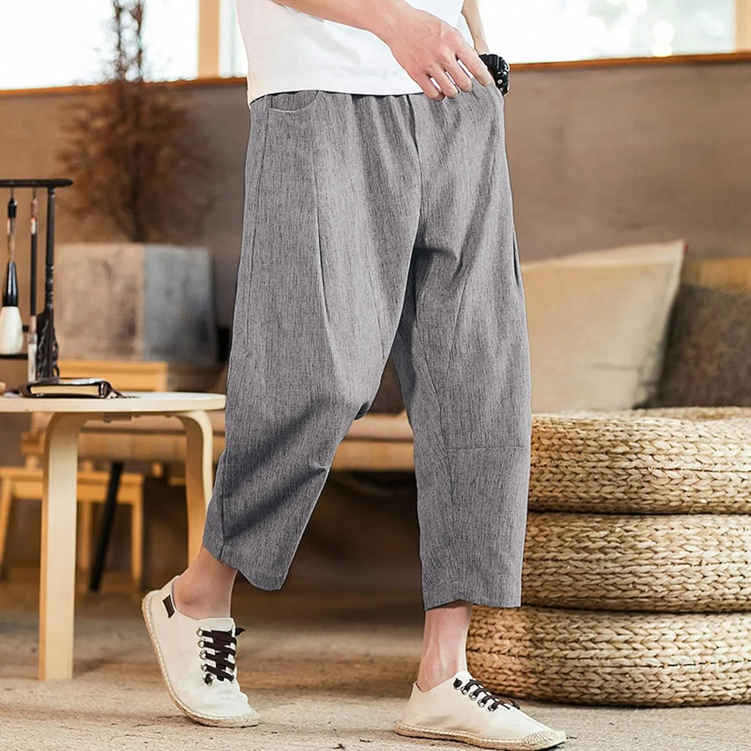 Cargo Pants for Men Relaxed Fit Jogger Sweatpants Drawstring Outdoor Trousers with Pockets Men's Cotton Multi-Pockets