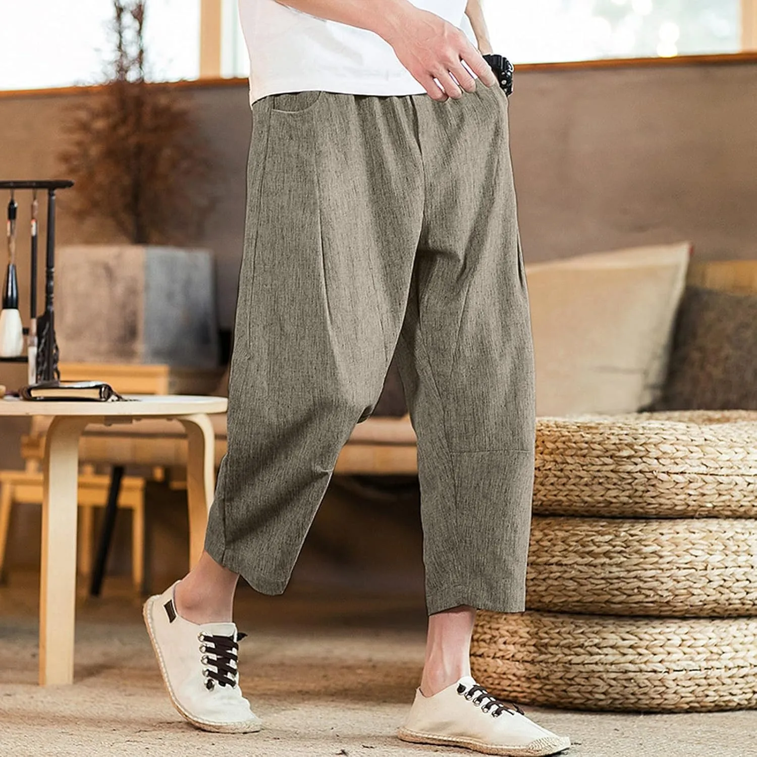 Cargo Pants for Men Relaxed Fit Jogger Sweatpants Drawstring Outdoor Trousers with Pockets Men's Cotton Multi-Pockets