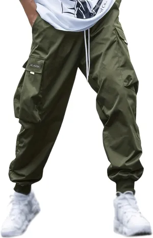 Casual Cargo Pants for Men Elastic Waist Relaxed Fit Trousers Hiking Joggers Athletic Pants with Multi Pockets
