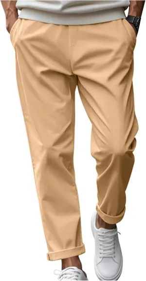 Casual Pants for Men Relaxed Fit Quick Dry Drawstring Straight Pants Baggy Work Office Business Trousers with Pockets