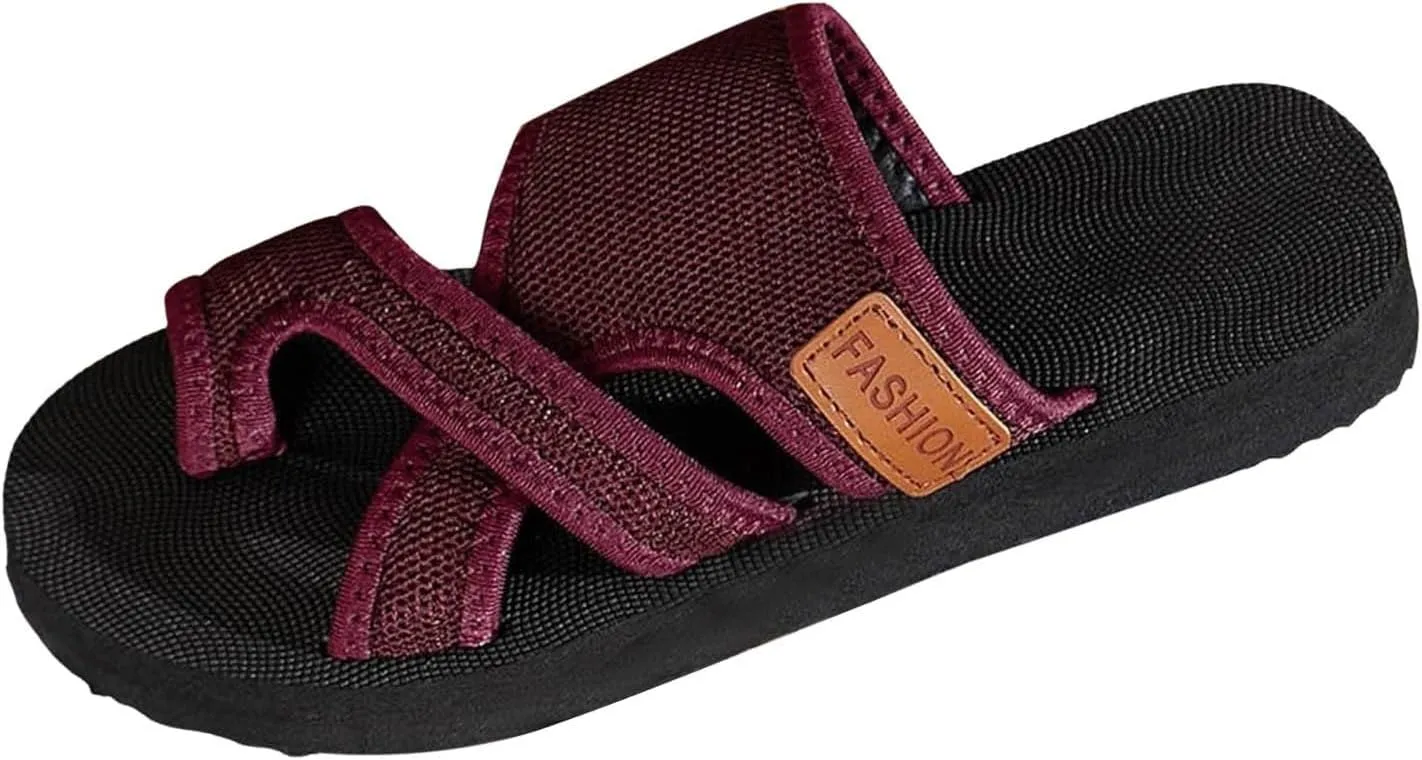 Cathalem Breathable Mesh Slide Sandals For Women Hollow Mesh Slide Sandals With Toe Loop Summer Casual Mesh Flats Slippers