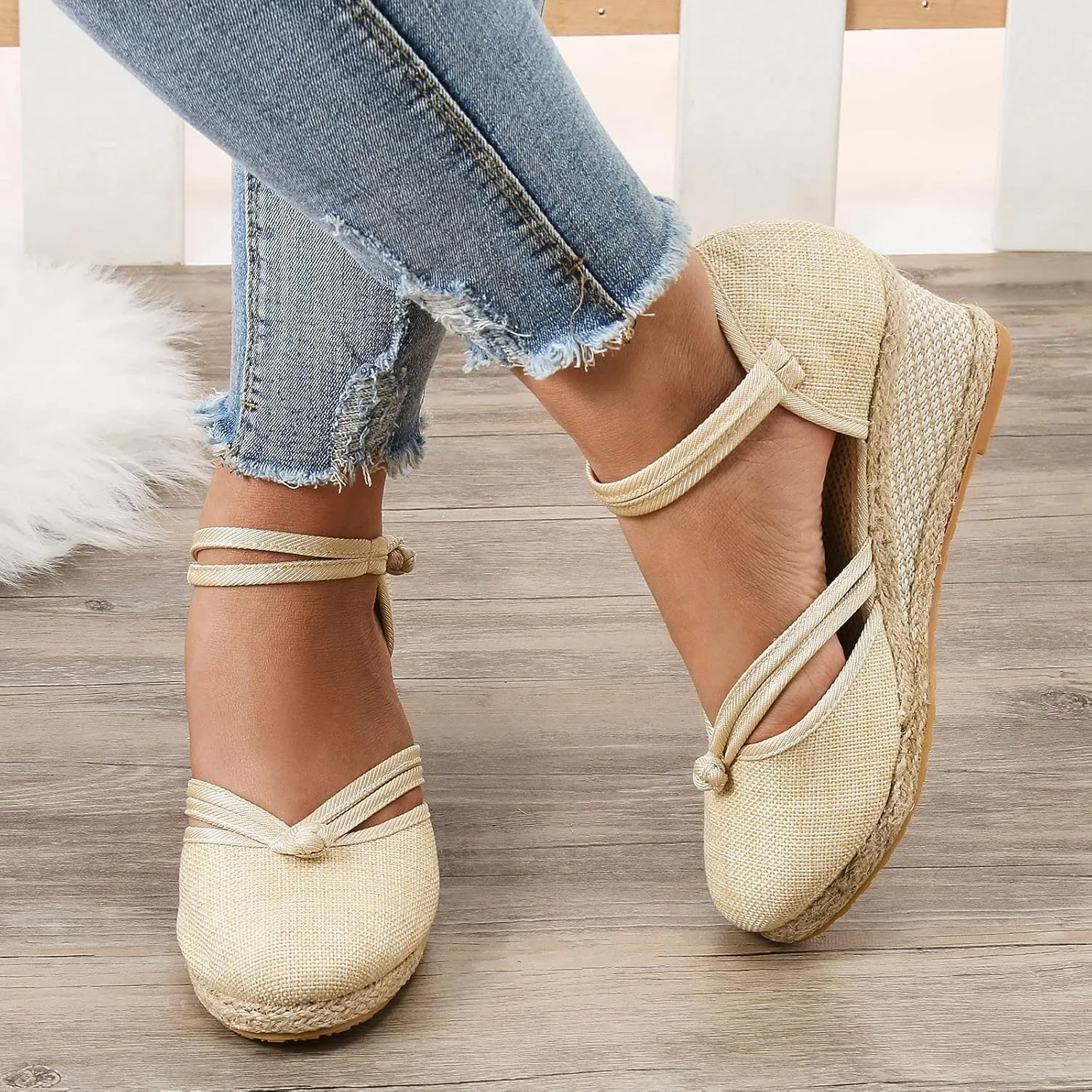 Cathalem Orthopedic Sandals for Women, Women's Ankle Strap Closed Toe Espadrille Wedge Sandals Platform Wedge Sandals