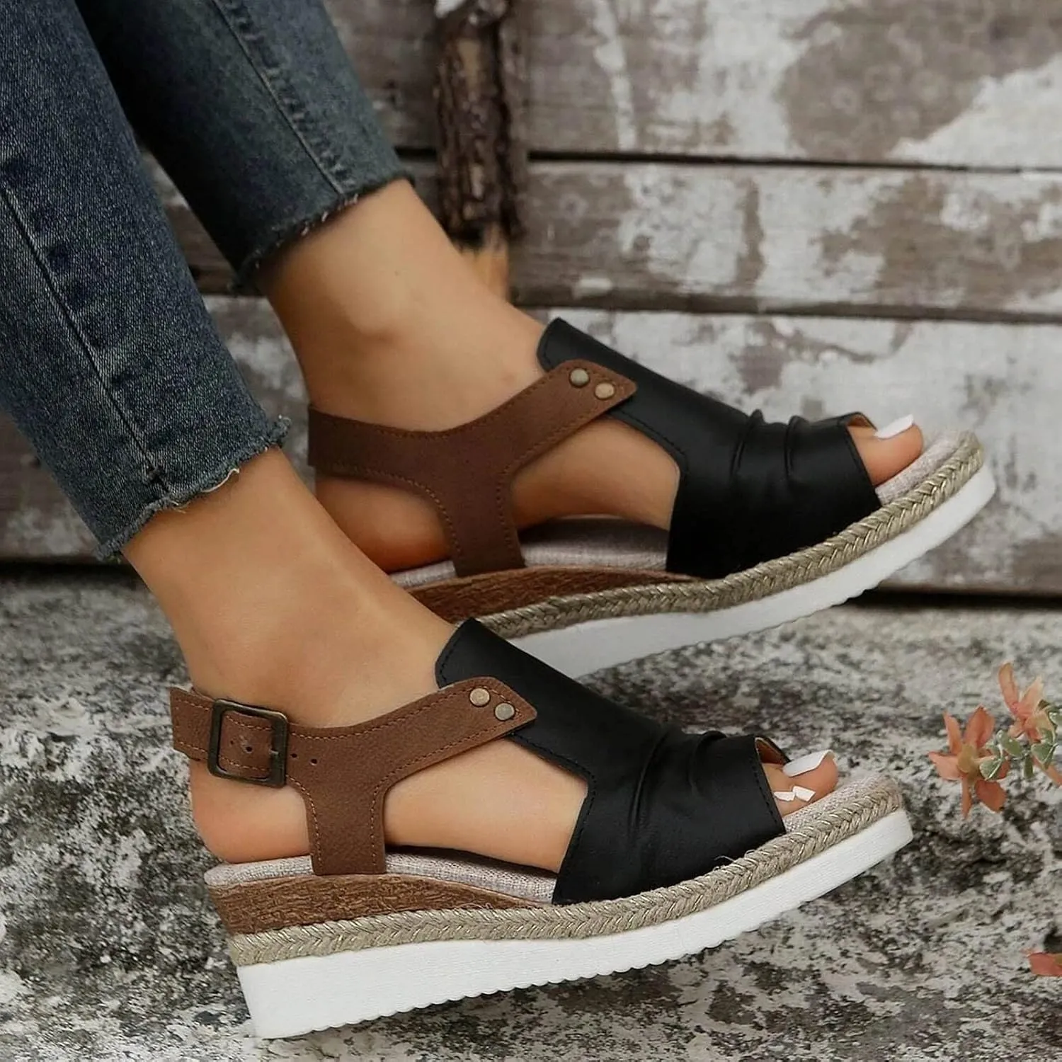 Cathalem Orthopedic Wedge Sandals for Women Summer Dressy Flat Open Toe Ankle Strap Platform Sandals Slip on Sandals Beach Comfortable Shoes
