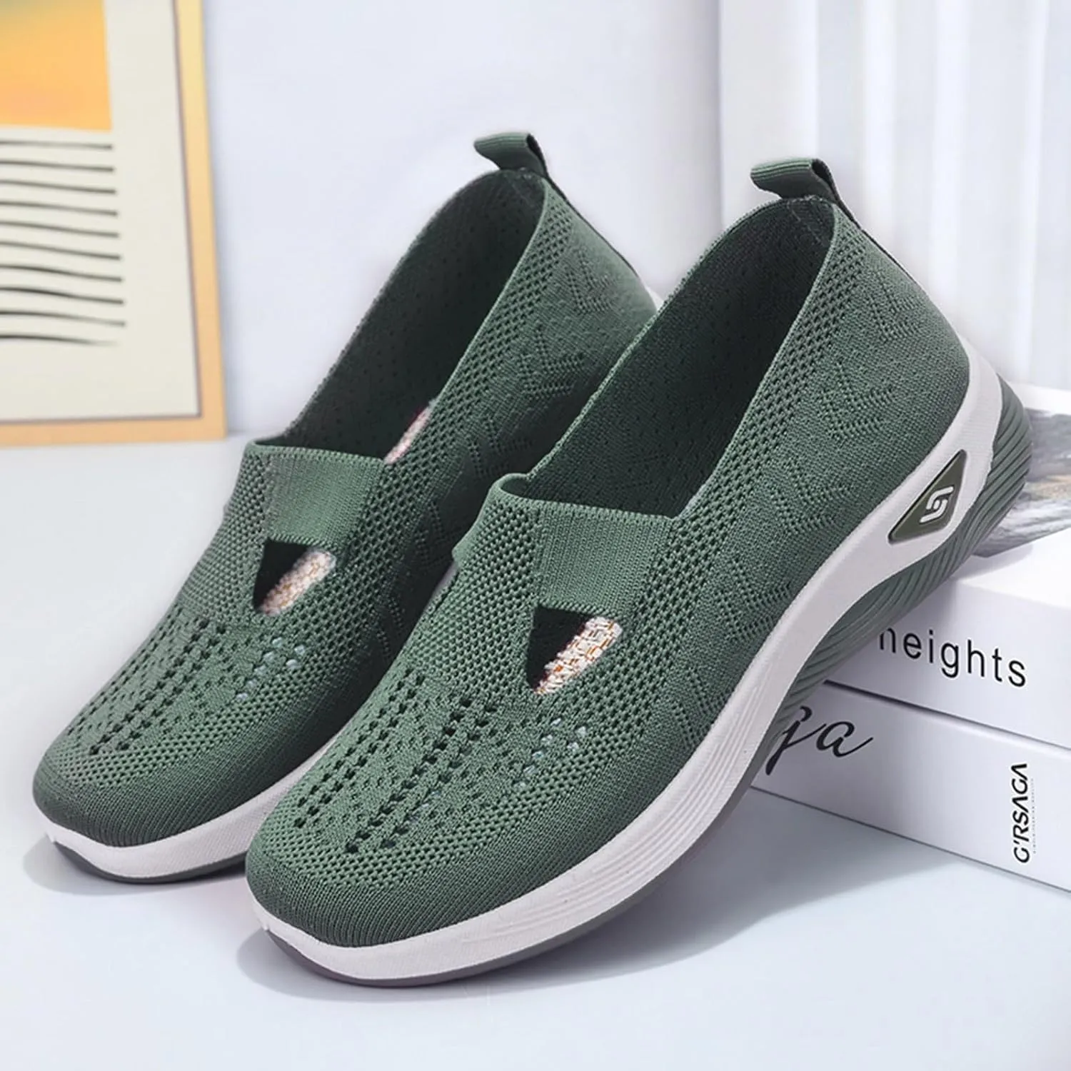 Cathalem Running Shoes for Women Walking Slip on Diabetic Foam Shoes Hands Free Slip in Sneakers Arch Support