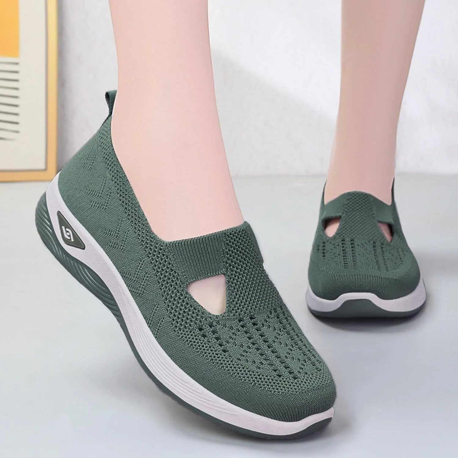 Cathalem Running Shoes for Women Walking Slip on Diabetic Foam Shoes Hands Free Slip in Sneakers Arch Support