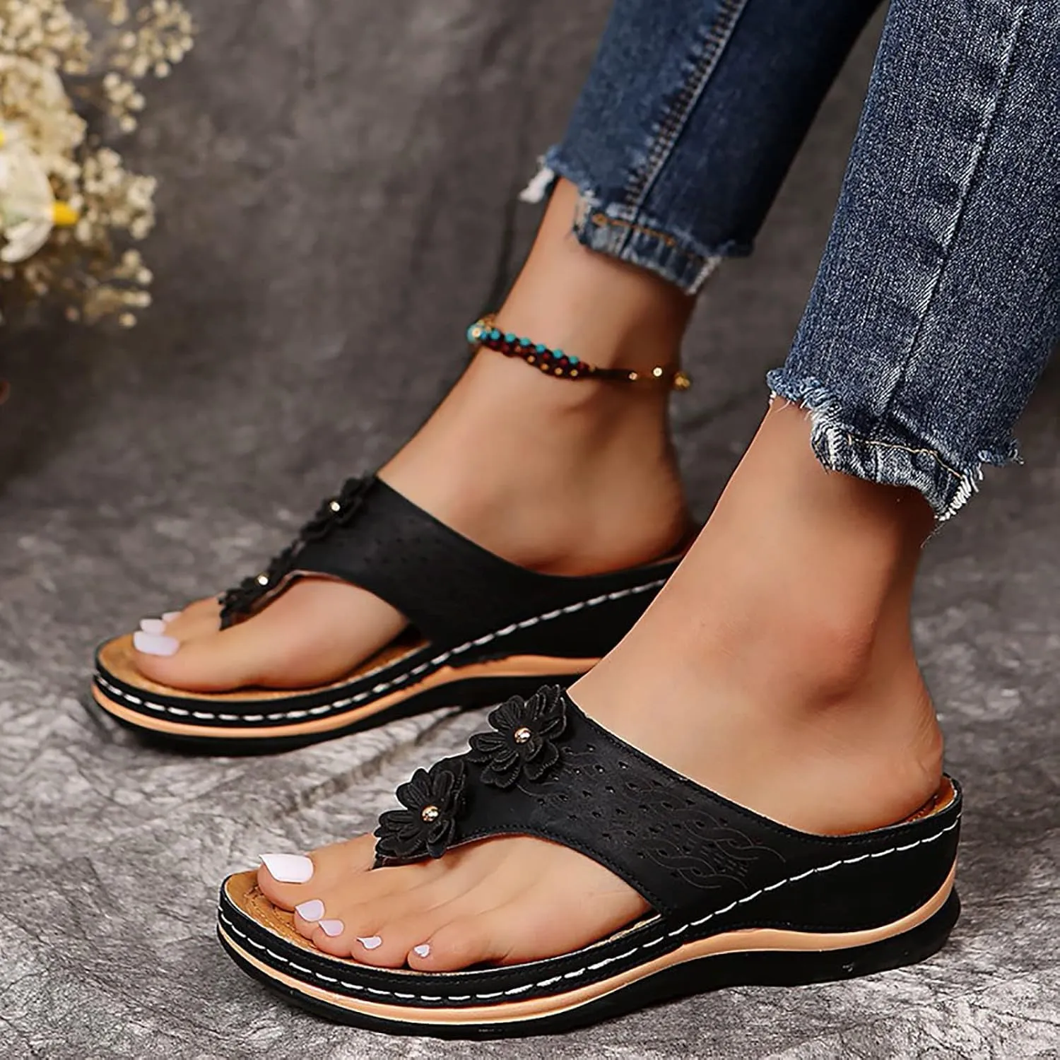 Cathalem Sandals for Women Dressy Summer, Womens Orthopedic Open Toe Sandals Platform Ankle Strap Sandals Retro Anti Slip on Shoes