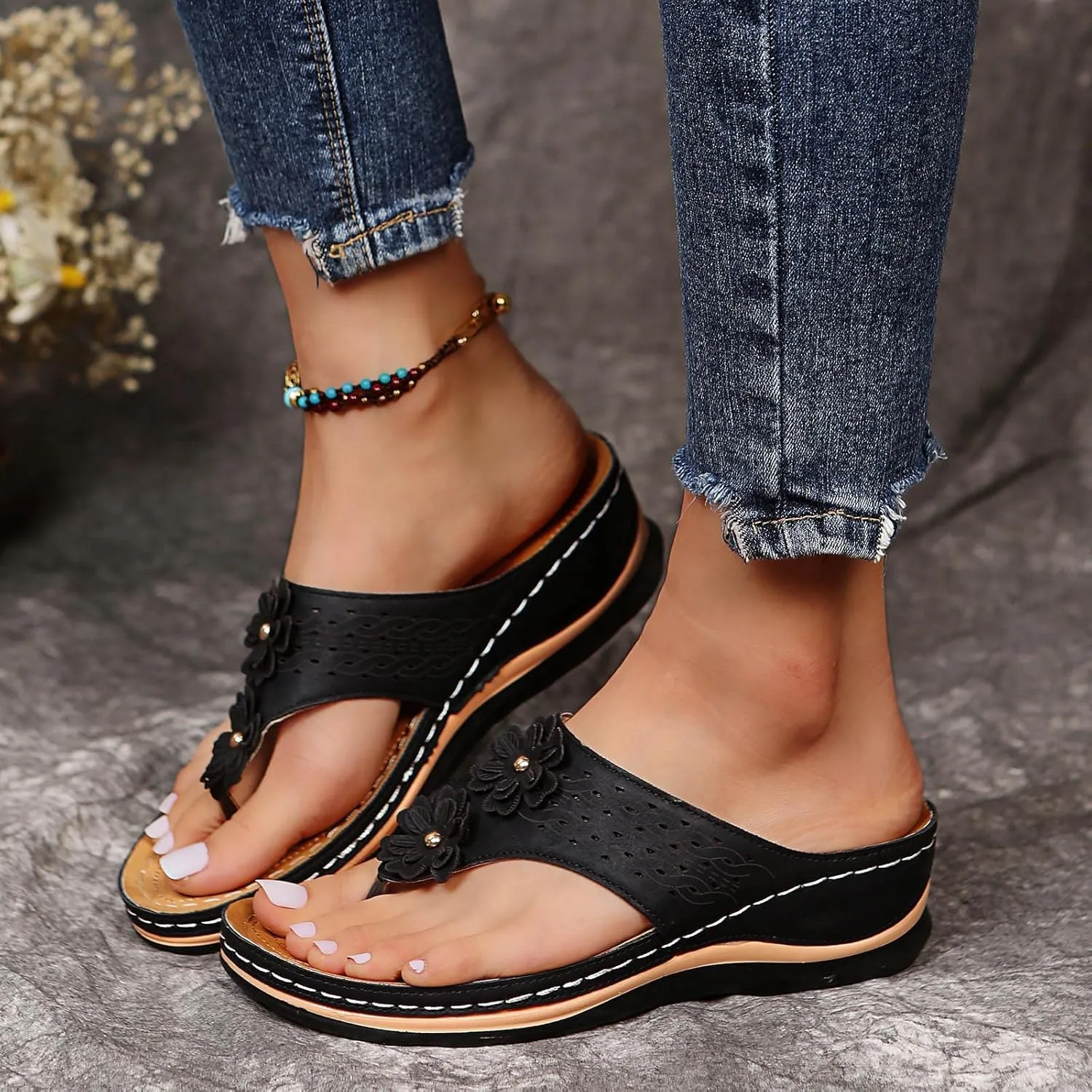 Cathalem Sandals for Women Dressy Summer, Womens Orthopedic Open Toe Sandals Platform Ankle Strap Sandals Retro Anti Slip on Shoes