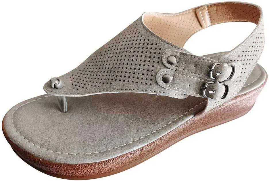 Cathalem Sandals for Women Summer Dressy, Platform Wedge Sandals for Women Comfortable Soft Flip Flops Flat Sandals with Ankle Strap