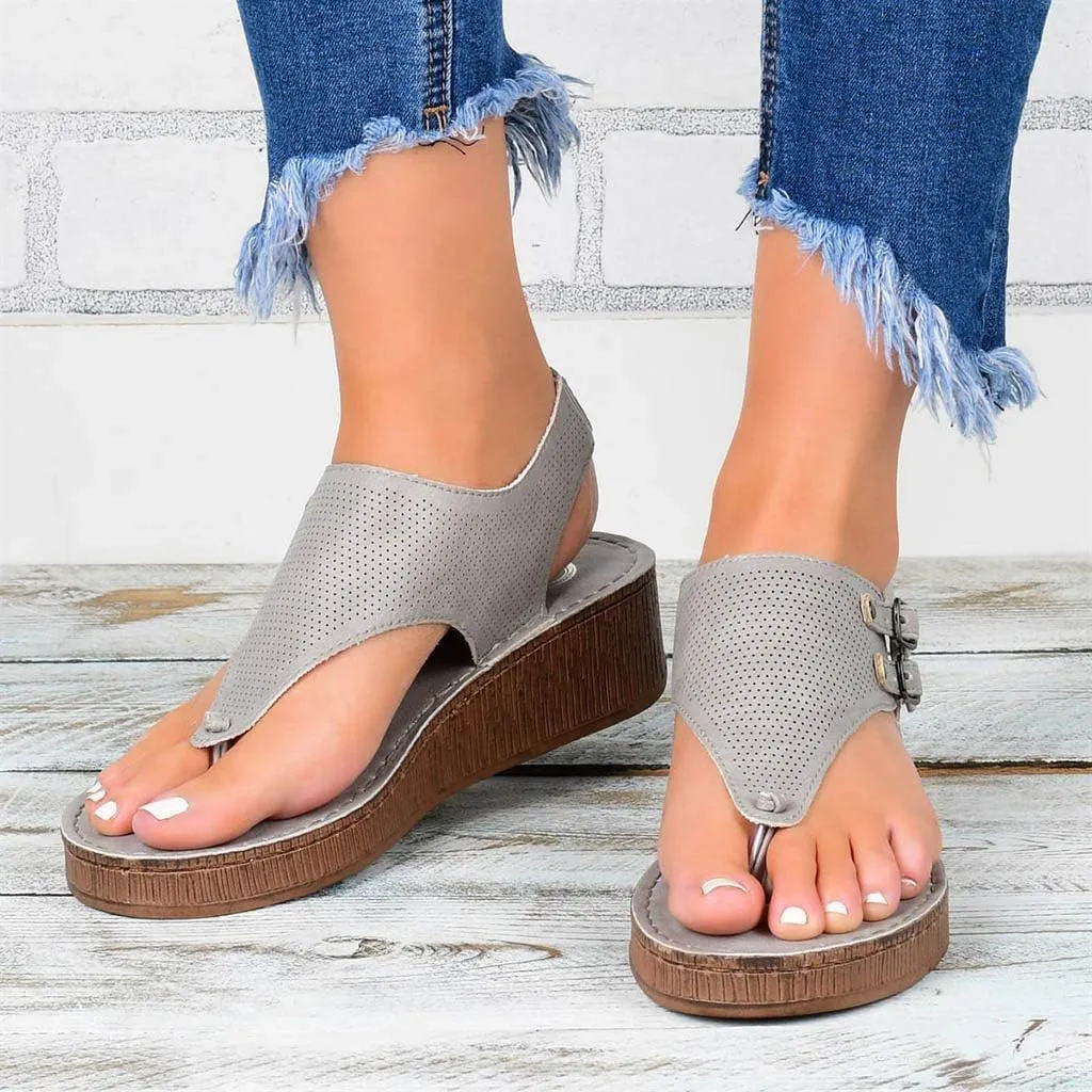 Cathalem Sandals for Women Summer Dressy, Platform Wedge Sandals for Women Comfortable Soft Flip Flops Flat Sandals with Ankle Strap